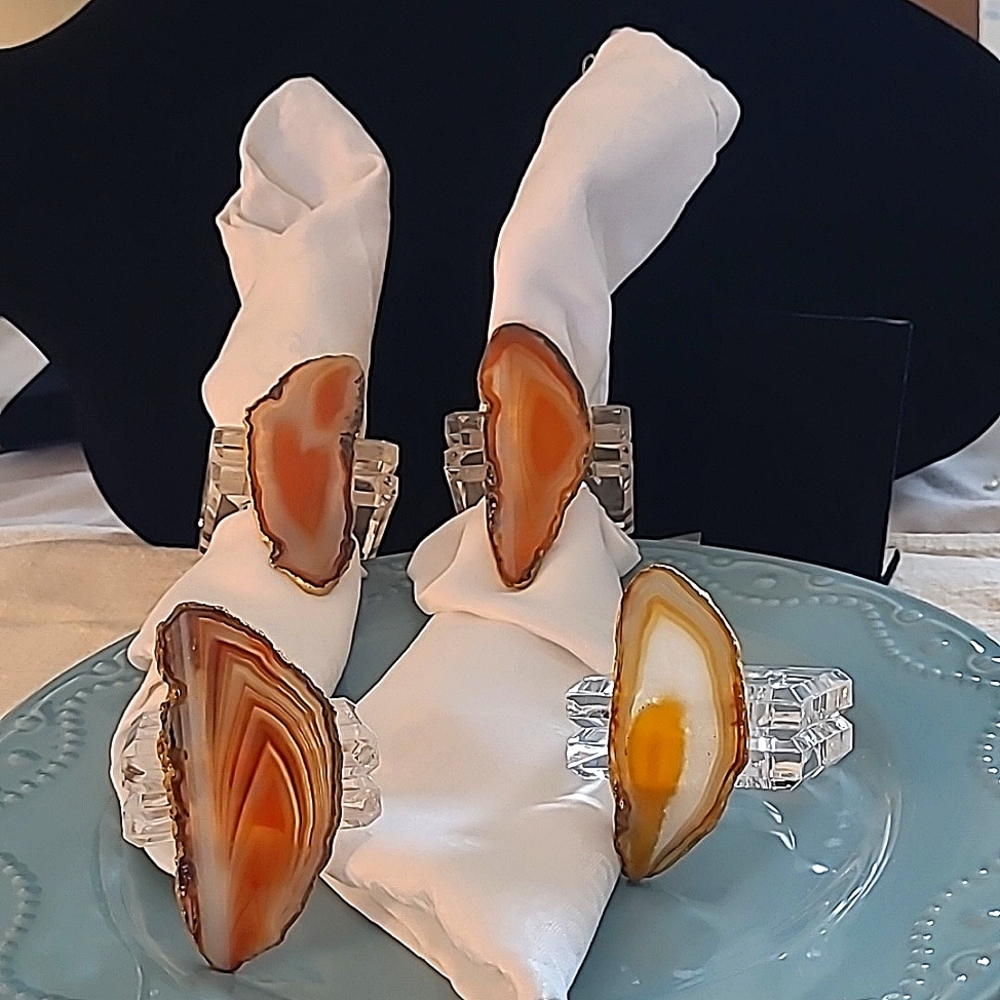SET 4 New Brazilian Agate Slices luxury napkin dinner table rings
